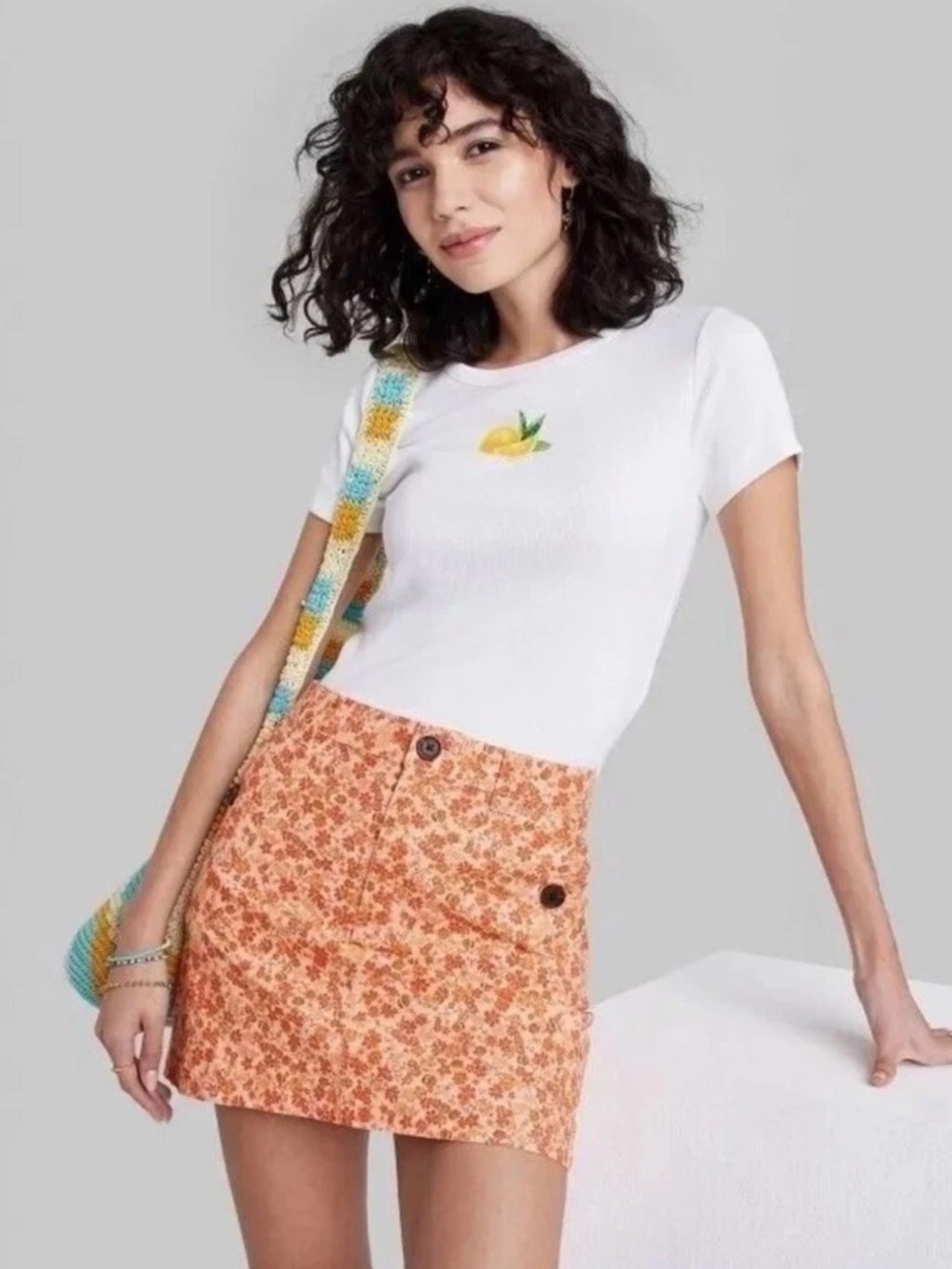 wild fable Orange Floral Mini Skirt